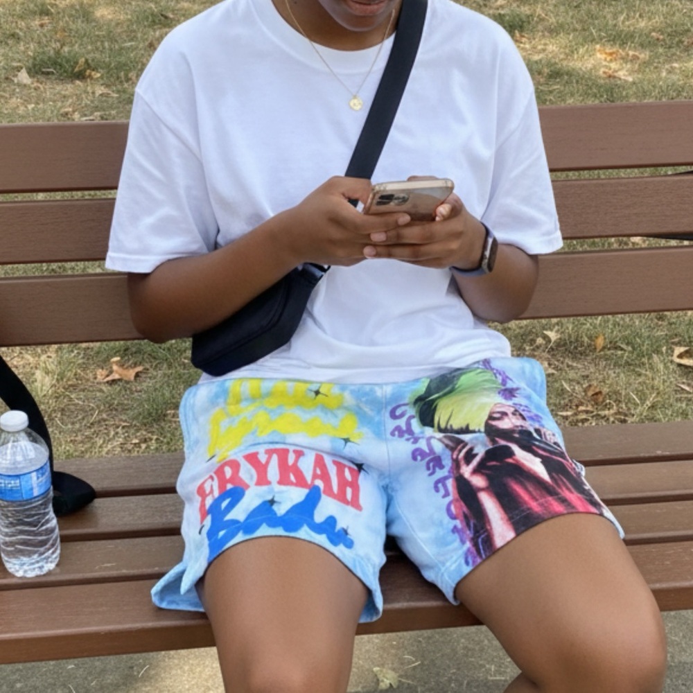 Chinatown Market Erykah Badu Vibrant Graphic Blue Athletic Shorts